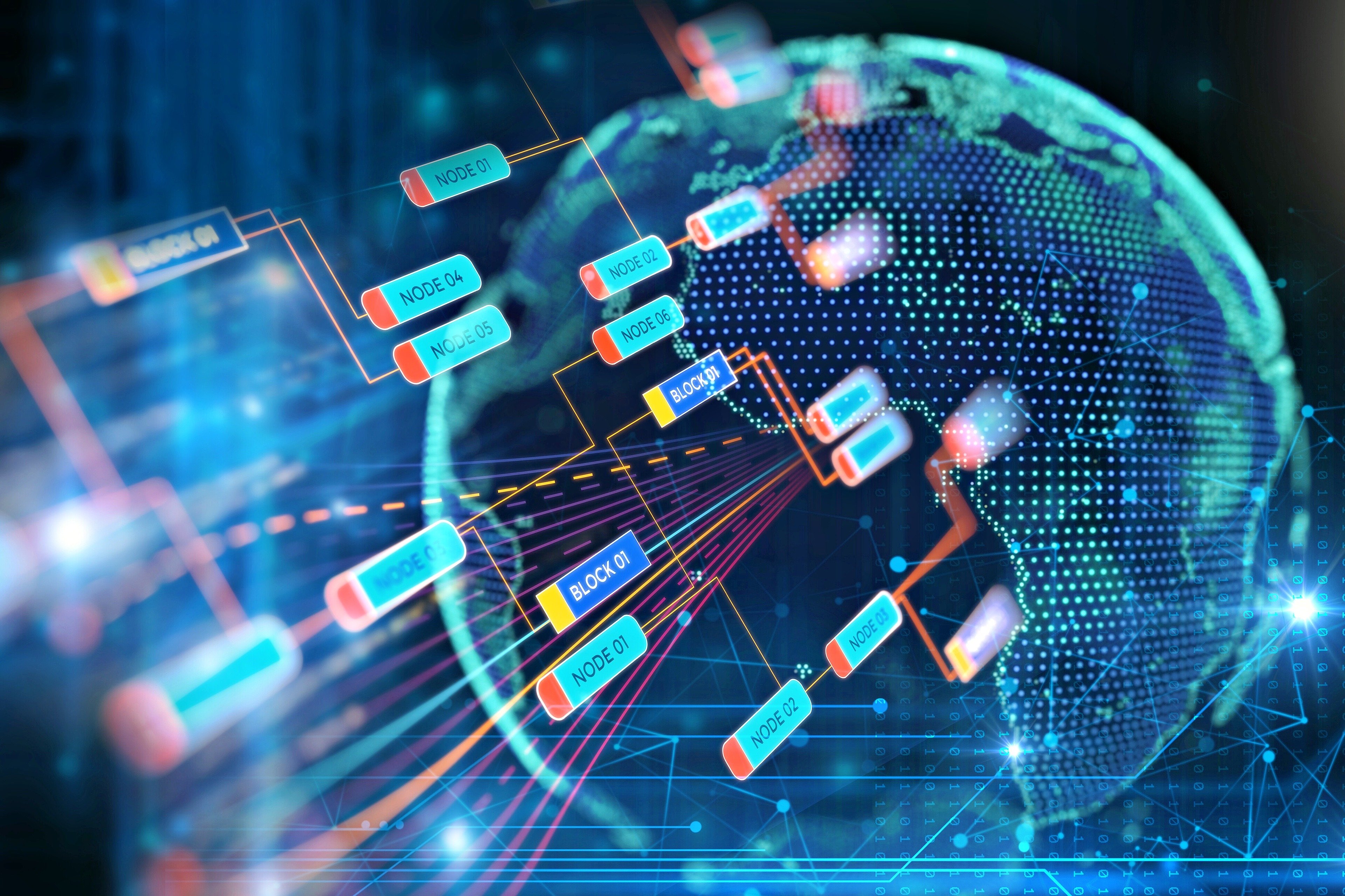 A digital representation of a globe with binary code and network nodes, symbolizing the global reach and interconnectedness of Fast Fixx's data loss prevention solutions