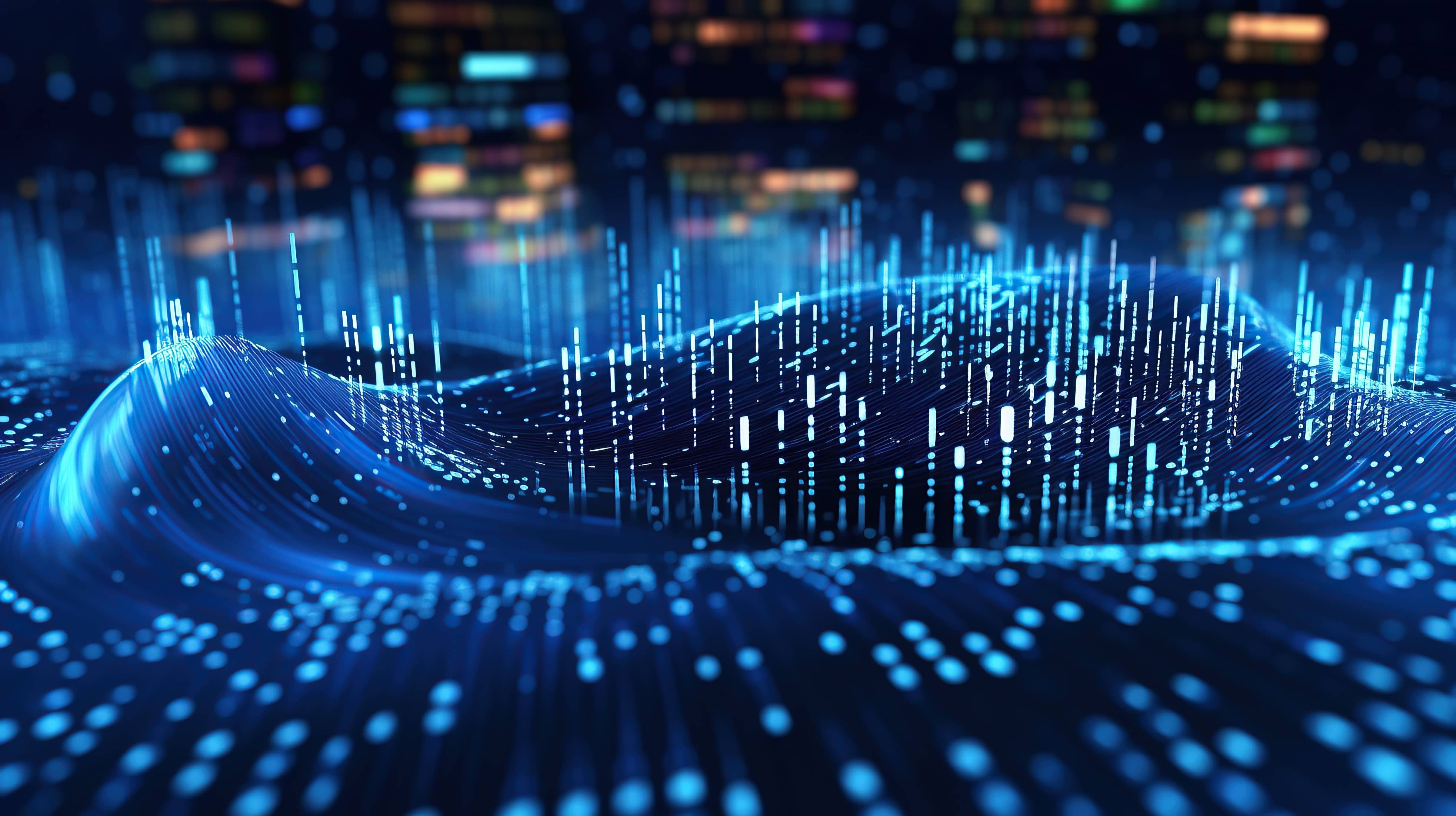 Abstract image of a digital landscape with glowing lines and dots, representing the secure and scalable cloud storage solutions offered by Fast Fixx to meet growing data storage needs